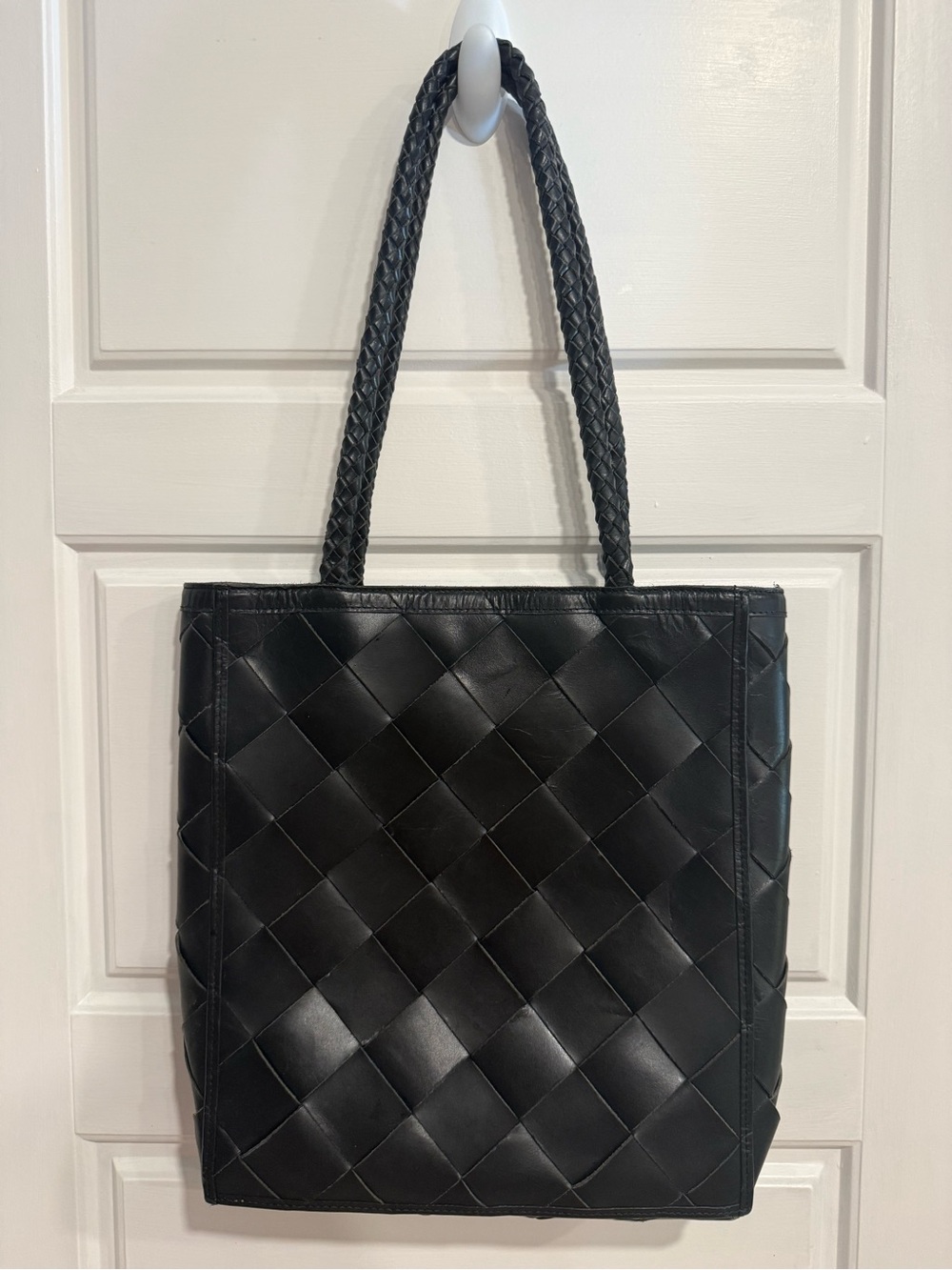 Bembien Black Woven Leather Tote Bag Braided Handles Large Market Shopper